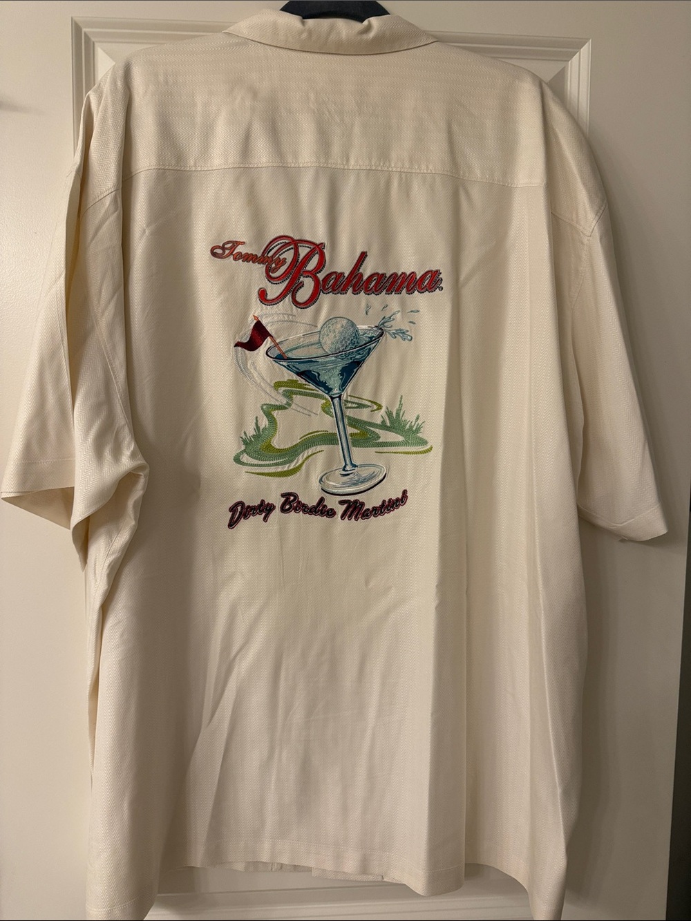 Tommy Bahama Cream Silk Shirt SZ XXL  Dirty Birdie Martini Embroidered